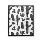 Retro black and white cactus plant pattern Framed Canvas Print Gallery Image 8