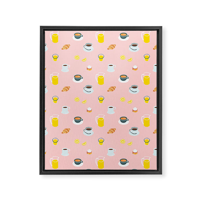 Retro breakfast coffee food pattern Framed Canvas Print Gallery Image 1