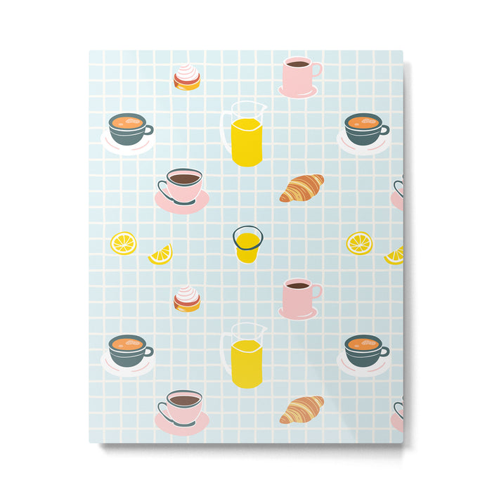 Retro breakfast coffee food pattern Metal Print Gallery Image 1