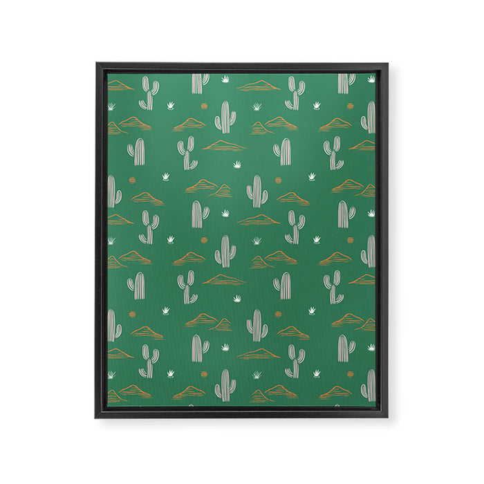 Retro cactus plant art pattern Framed Canvas Print Gallery Image 1