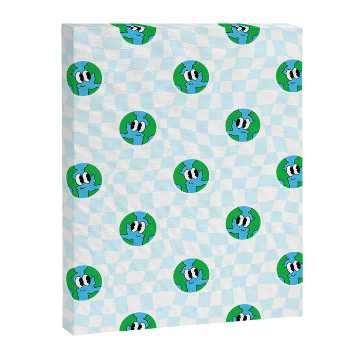 Retro cartoon earth planet checkered pattern Canvas Print Gallery Image 1