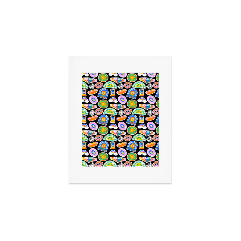 Retro cartoon label sticker pattern Art Print Gallery Image 1