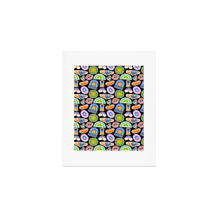 Retro cartoon label sticker pattern Art Print Gallery Image 1