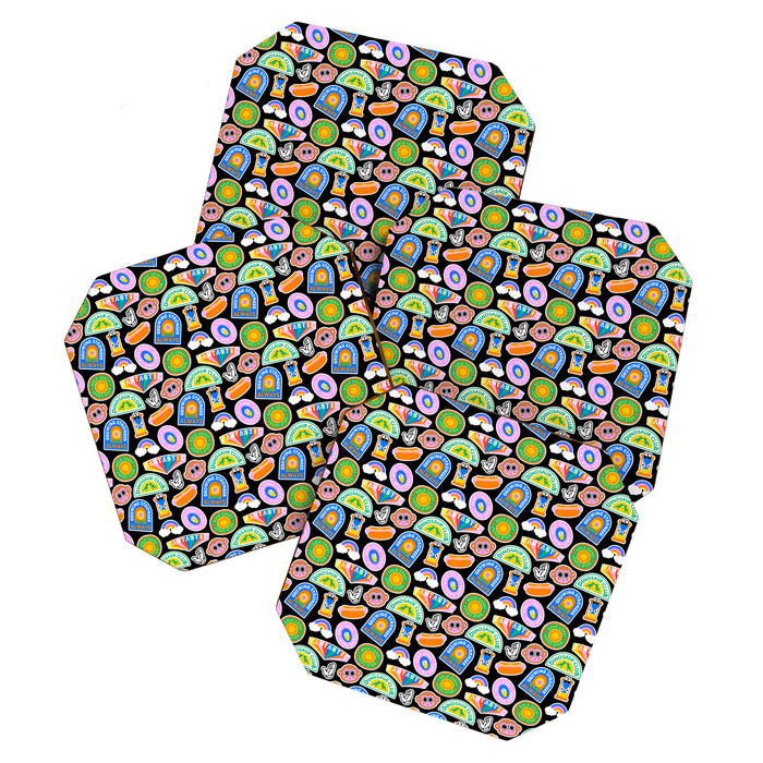Retro cartoon label sticker pattern Coaster Gallery Image 1