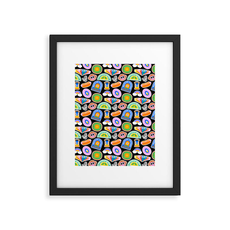 Retro cartoon label sticker pattern Framed Art Print Gallery Image 6