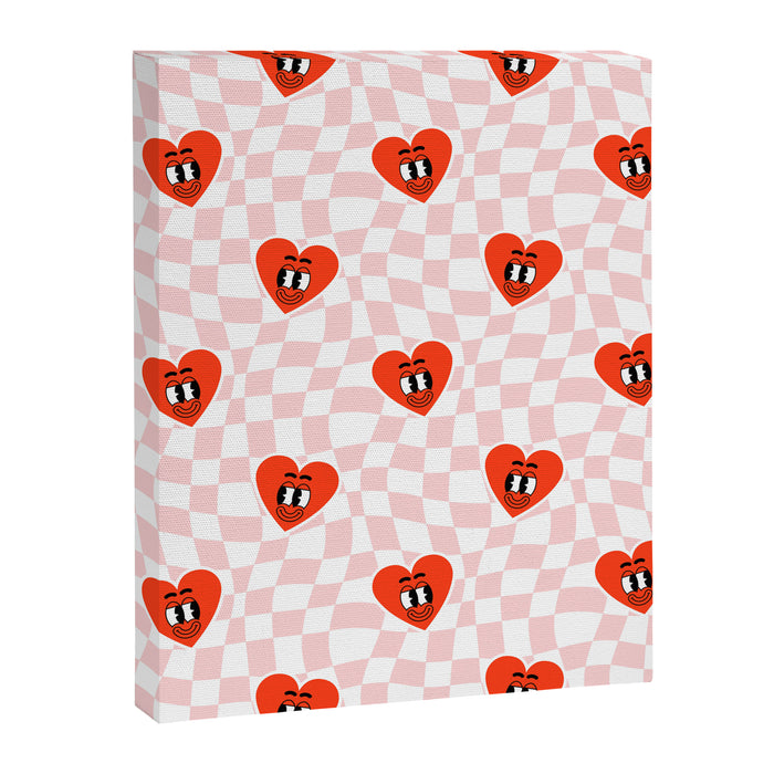 Retro cartoon love heart checkered pattern Canvas Print Gallery Image 1