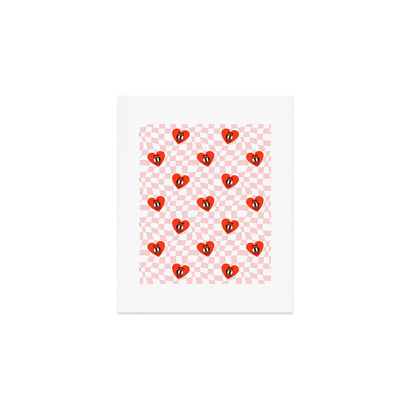 Retro cartoon love heart checkered pattern Art Print Gallery Image 1