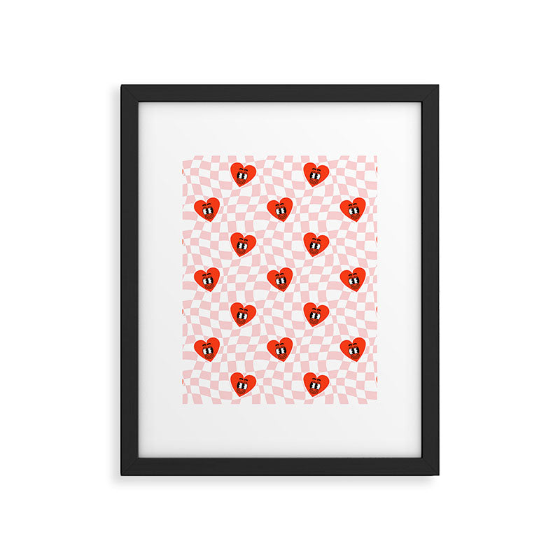 Retro cartoon love heart checkered pattern Framed Art Print Gallery Image 6