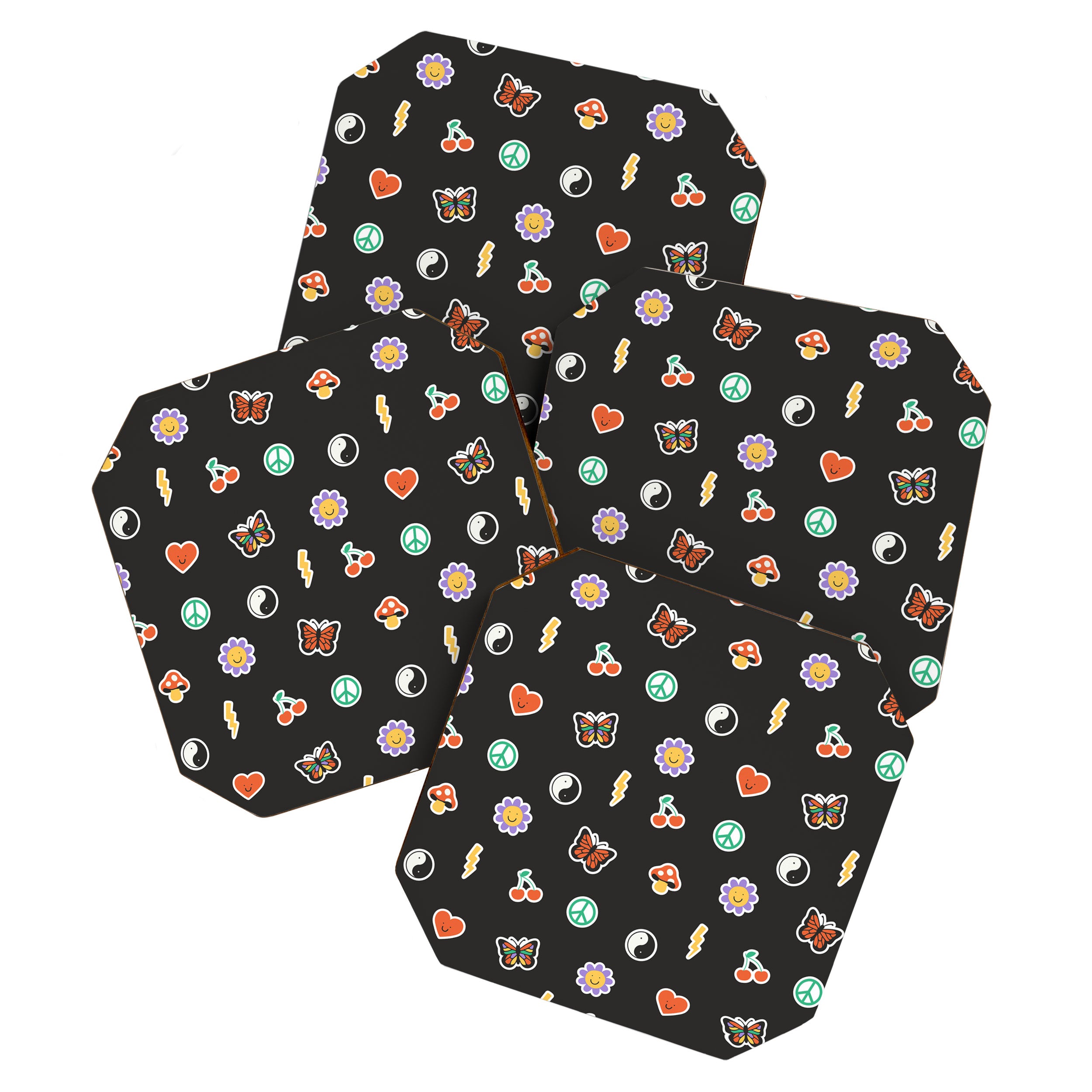 Retro cartoon sticker doodle pattern Coaster Gallery Image 1