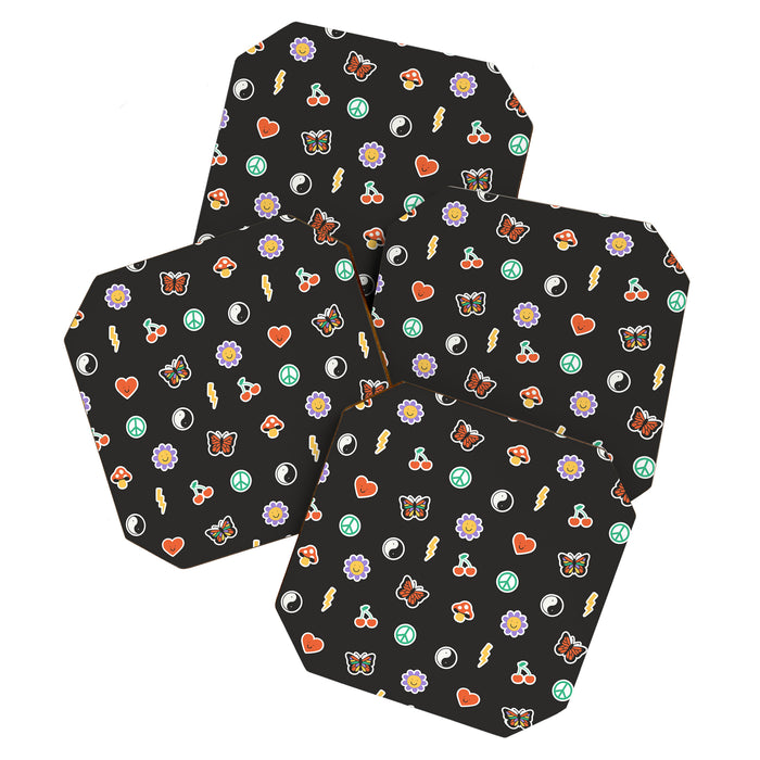 Retro cartoon sticker doodle pattern Coaster Gallery Image 1