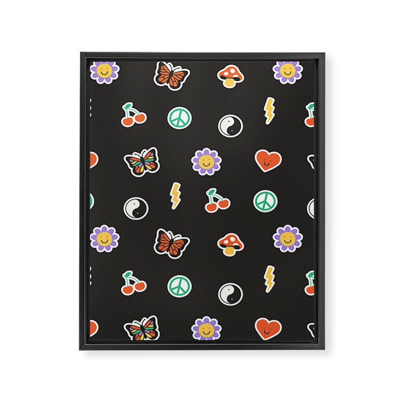 Retro cartoon sticker doodle pattern Framed Canvas Print Gallery Image 8