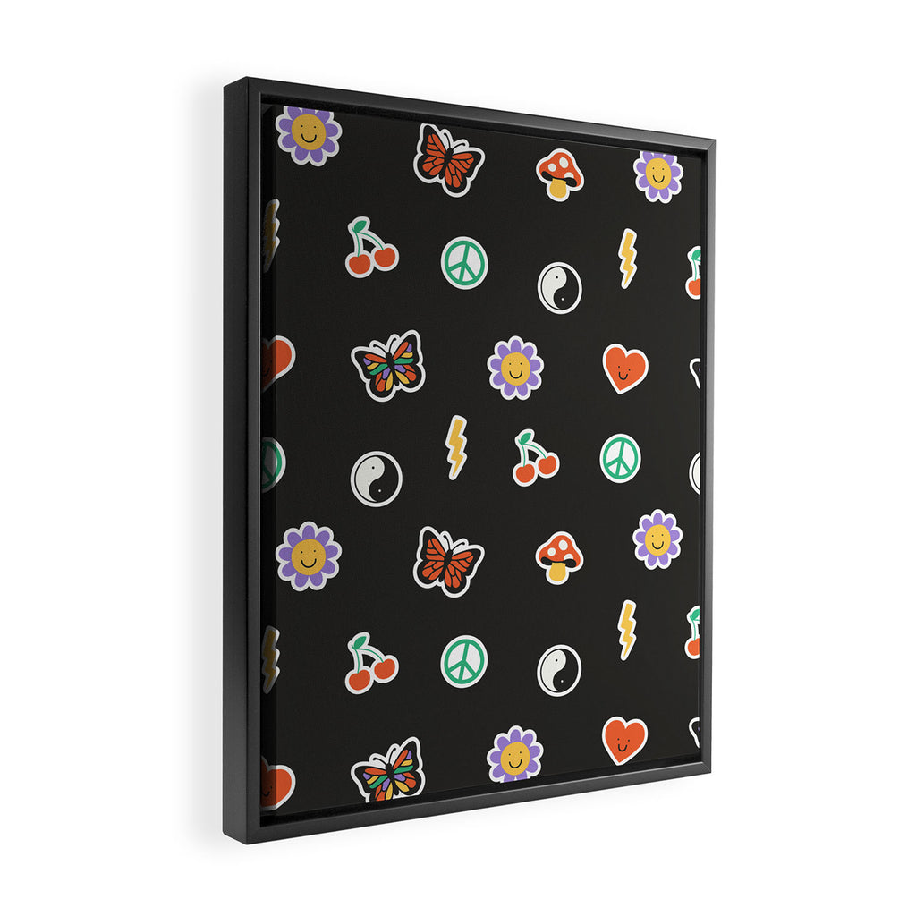 Retro cartoon sticker doodle pattern Framed Canvas Print Gallery Image 2