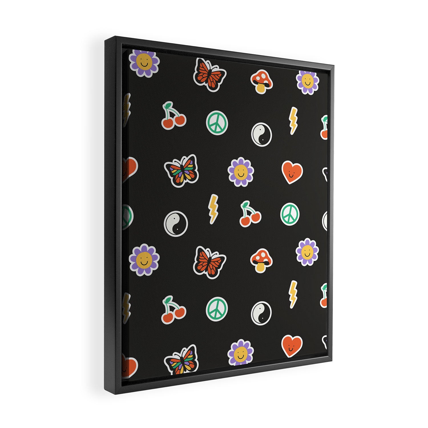 Retro cartoon sticker doodle pattern Framed Canvas Print Gallery Image 2