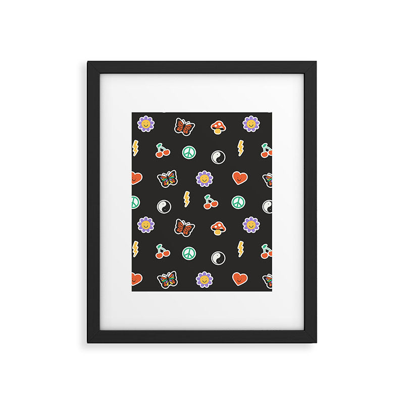 Retro cartoon sticker doodle pattern Framed Art Print Gallery Image 6