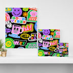 Retro cartoon sticker label pattern Canvas Print Gallery Image 3