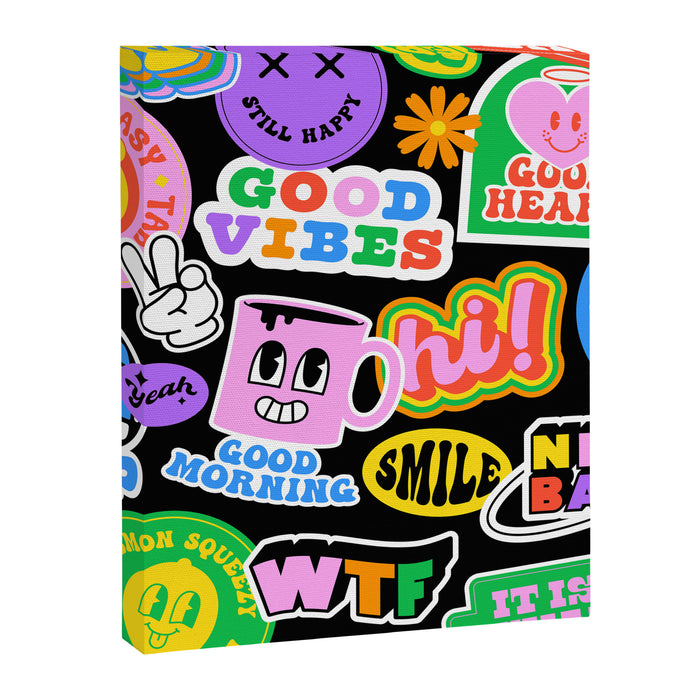 Retro cartoon sticker label pattern Canvas Print Gallery Image 1