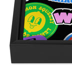 Retro cartoon sticker label pattern Framed Canvas Print Gallery Image 3