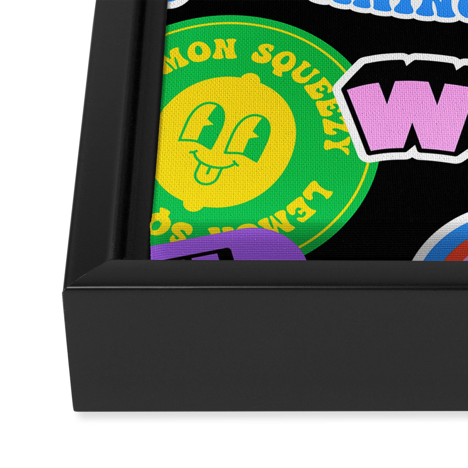 Retro cartoon sticker label pattern Framed Canvas Print Gallery Image 3