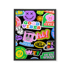 Retro cartoon sticker label pattern Framed Canvas Print Gallery Image 8