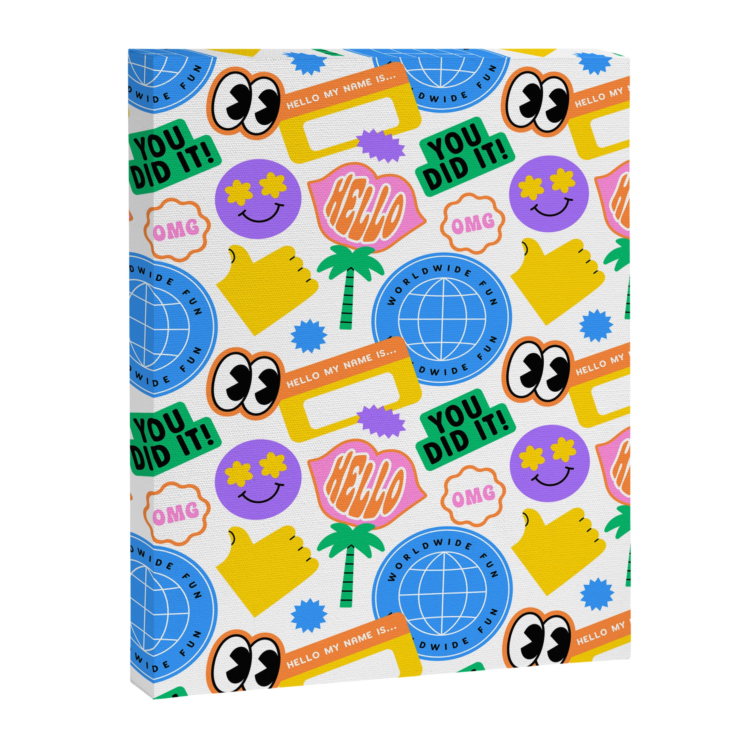 Retro cartoon sticker label pattern Canvas Print Gallery Image 8