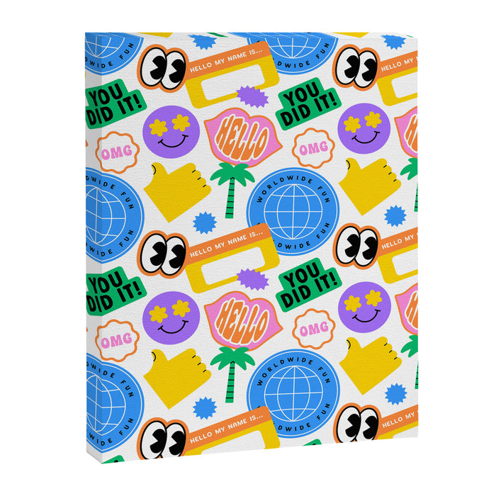 Retro cartoon sticker label pattern Canvas Print Gallery Image 1