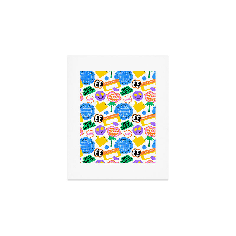 Retro cartoon sticker label pattern Art Print Gallery Image 1