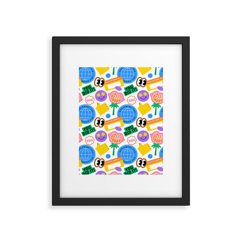Retro cartoon sticker label pattern Framed Art Print Gallery Image 6