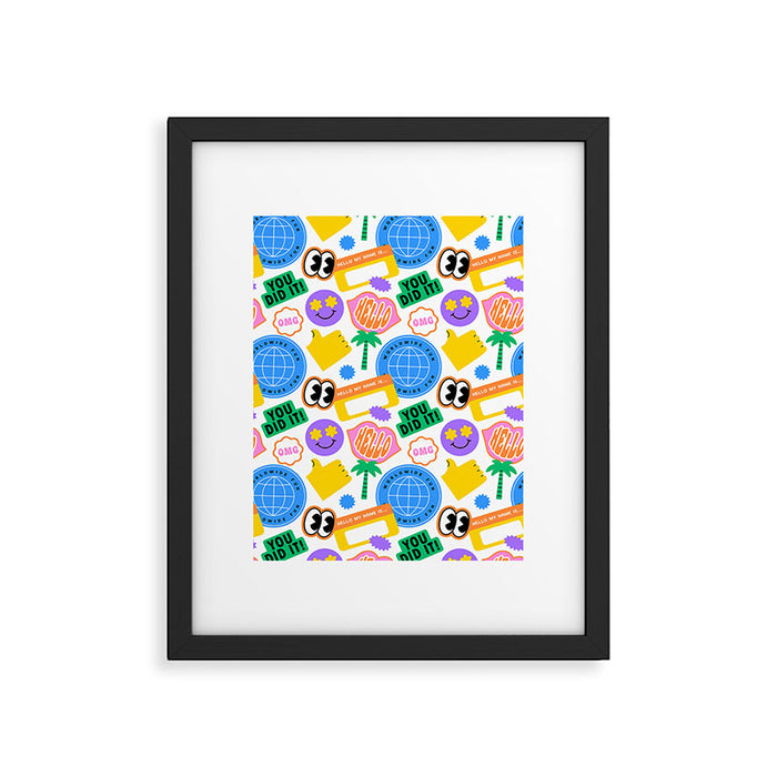 Retro cartoon sticker label pattern Framed Art Print Gallery Image 1