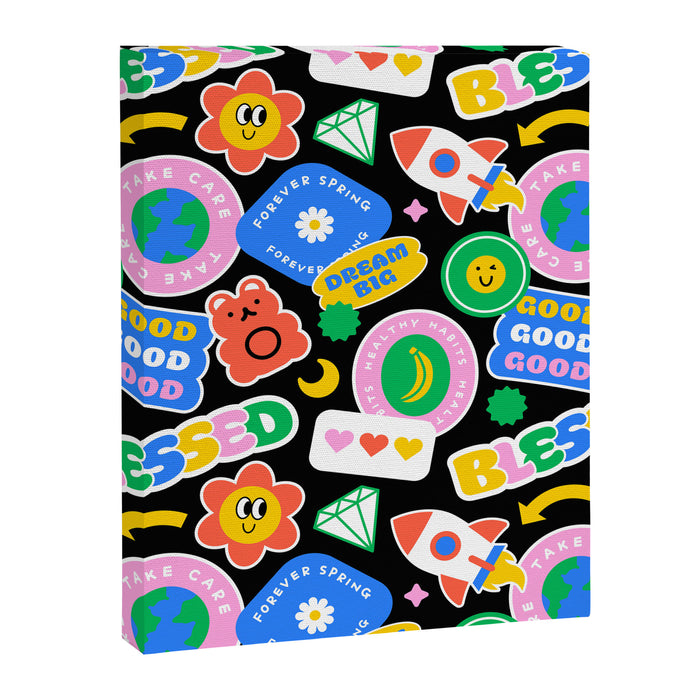 Retro cartoon sticker label pattern Canvas Print Gallery Image 1