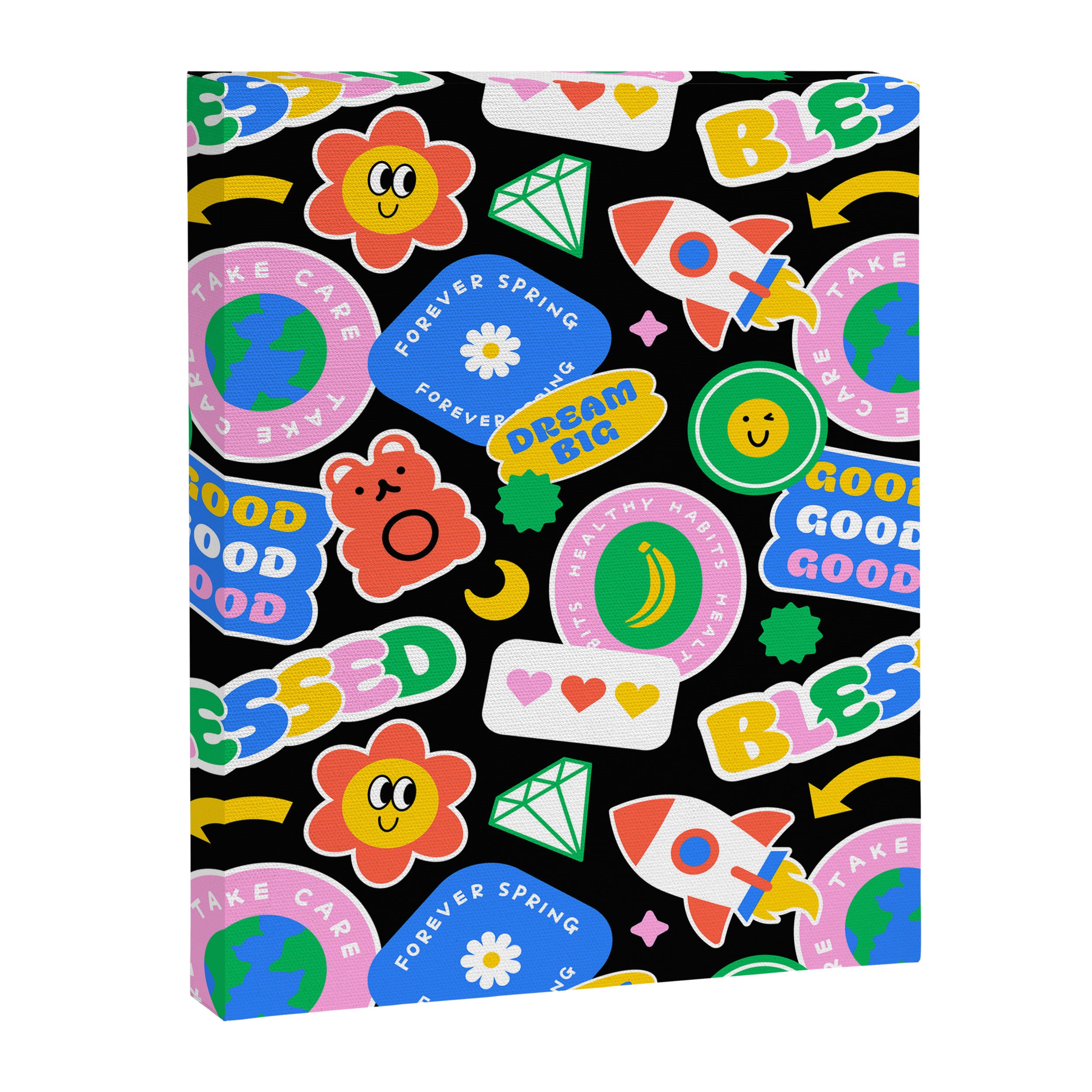 Retro cartoon sticker label pattern Canvas Print Gallery Image 8