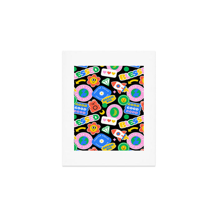 Retro cartoon sticker label pattern Art Print Gallery Image 1