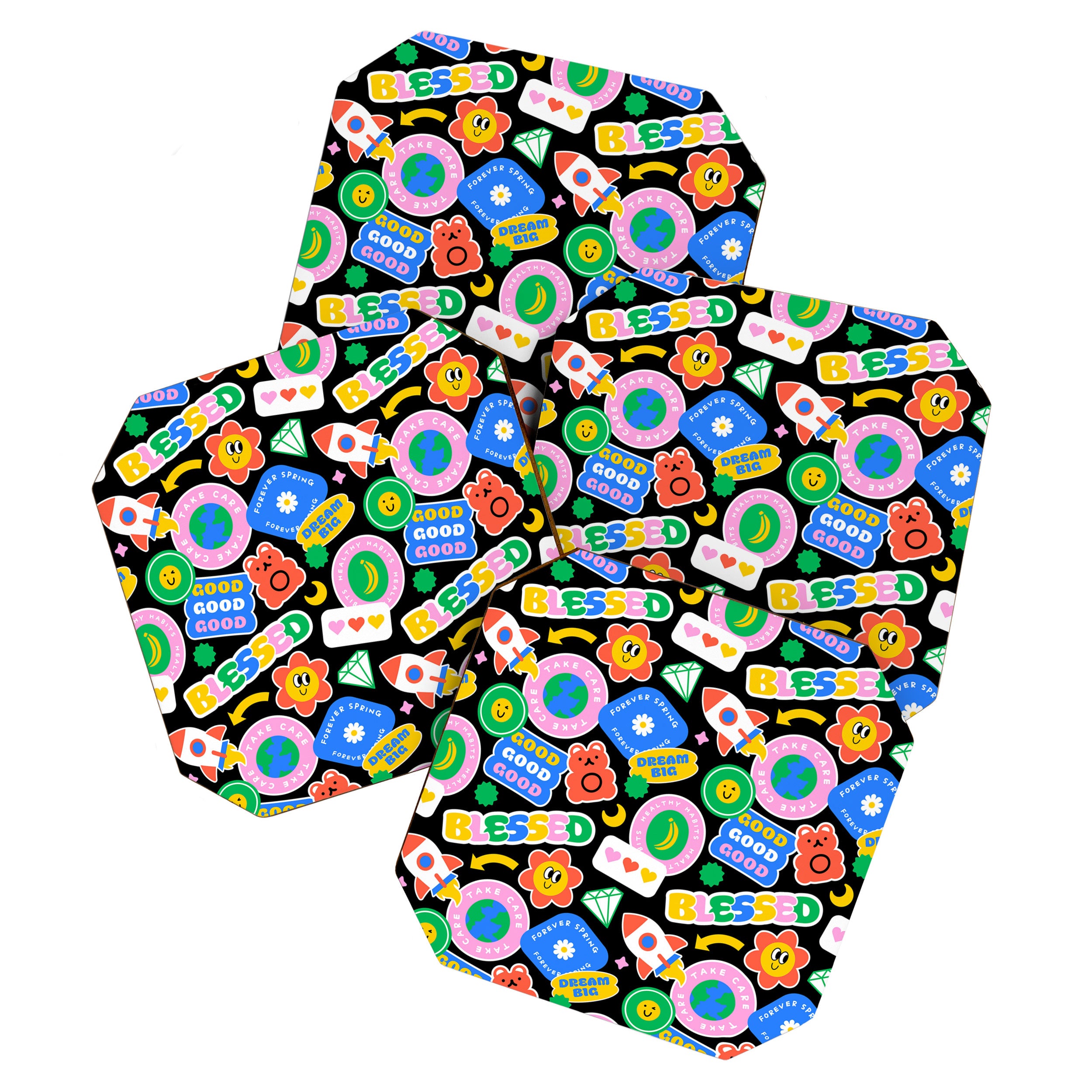 Retro cartoon sticker label pattern Coaster Gallery Image 1