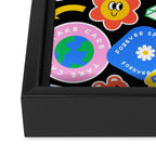Retro cartoon sticker label pattern Framed Canvas Print Gallery Image 3