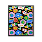 Retro cartoon sticker label pattern Framed Canvas Print Gallery Image 8