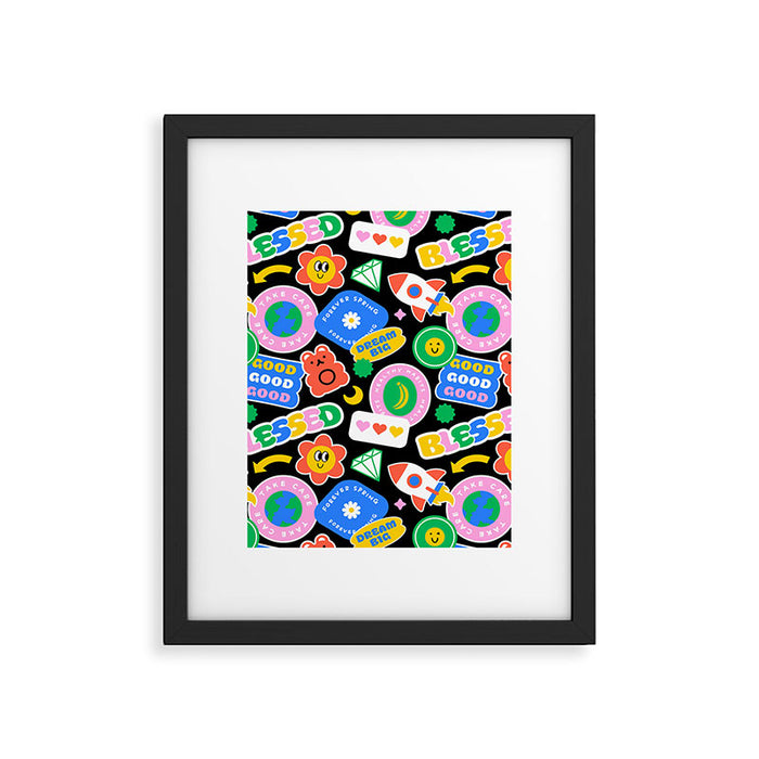 Retro cartoon sticker label pattern Framed Art Print Gallery Image 1