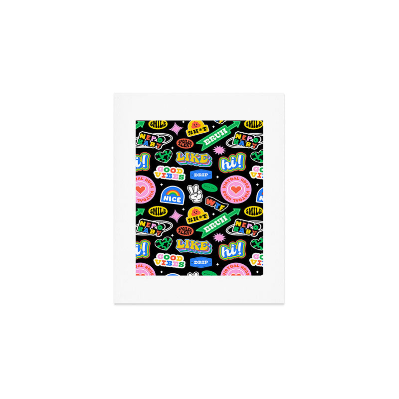Retro cartoon sticker label pattern Art Print Gallery Image 1