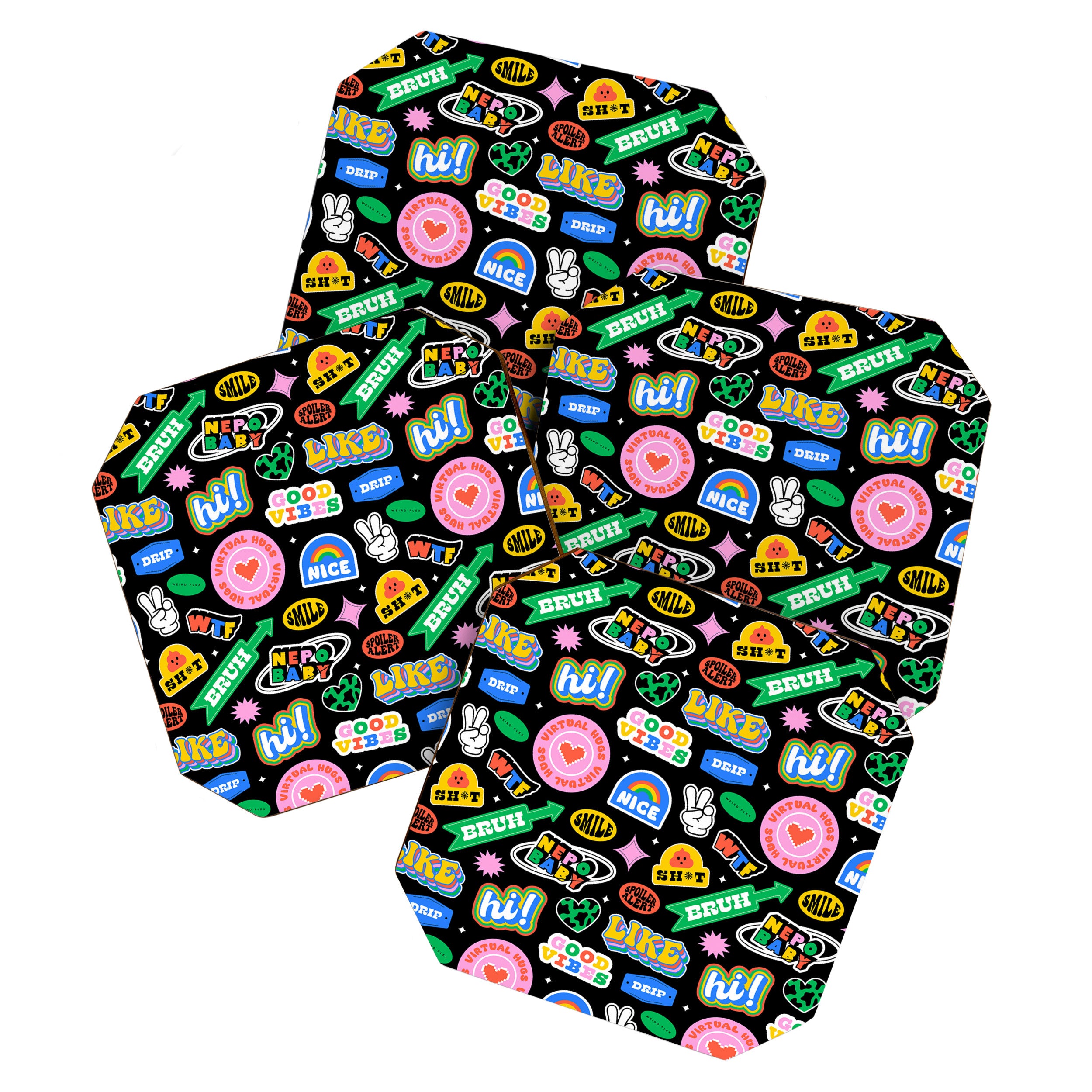 Retro cartoon sticker label pattern Coaster Gallery Image 1