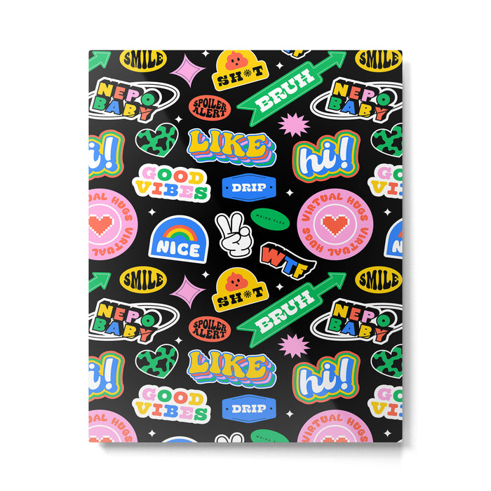 Retro cartoon sticker label pattern Metal Print Gallery Image 1