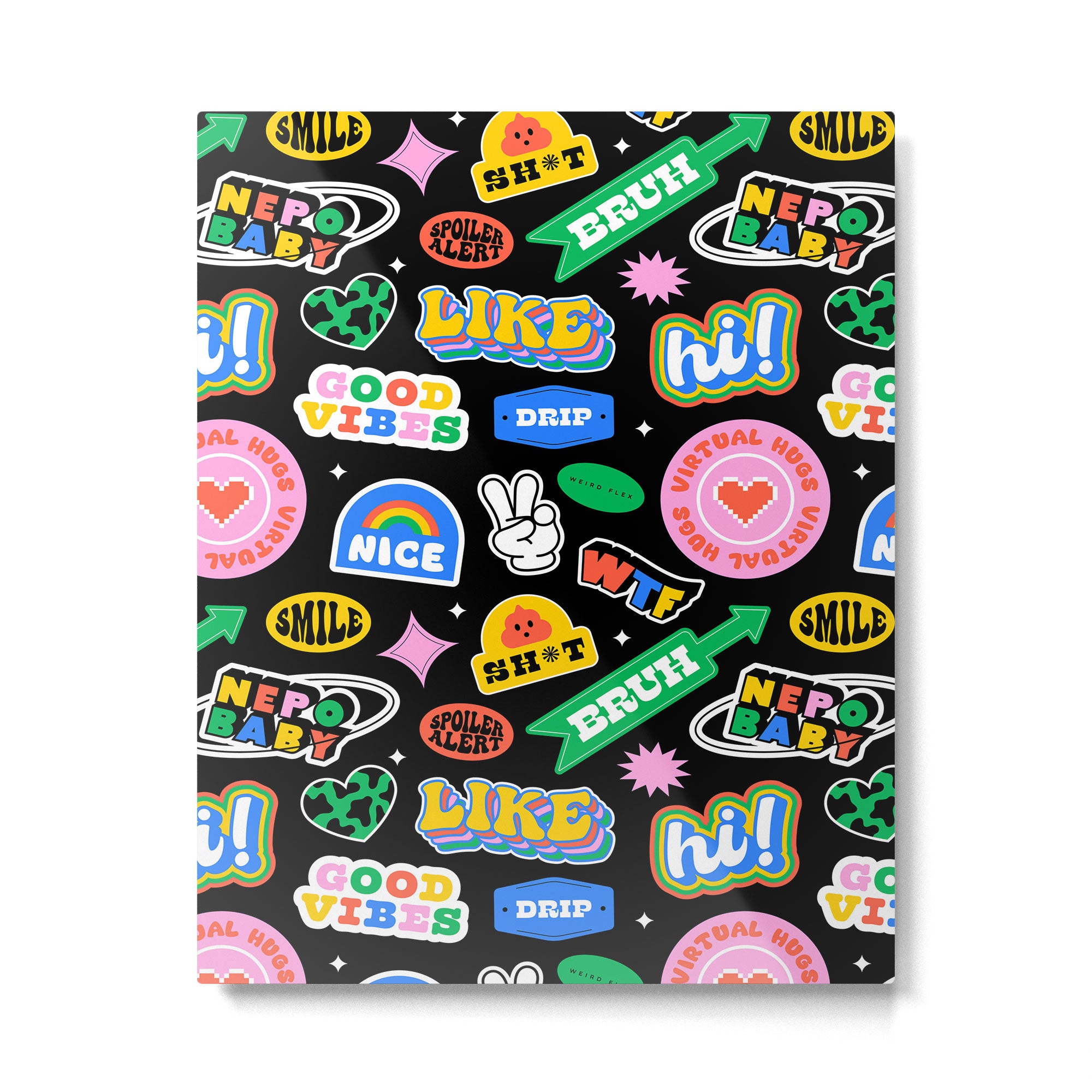 Retro cartoon sticker label pattern Metal Print Gallery Image 6