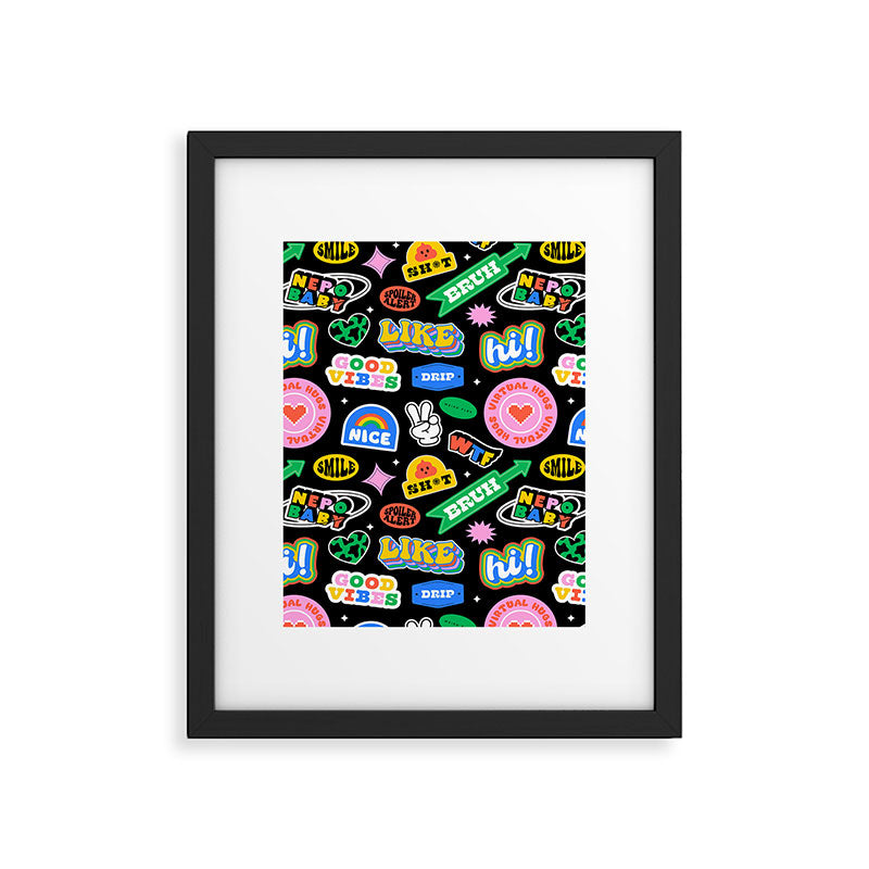 Retro cartoon sticker label pattern Framed Art Print Gallery Image 6