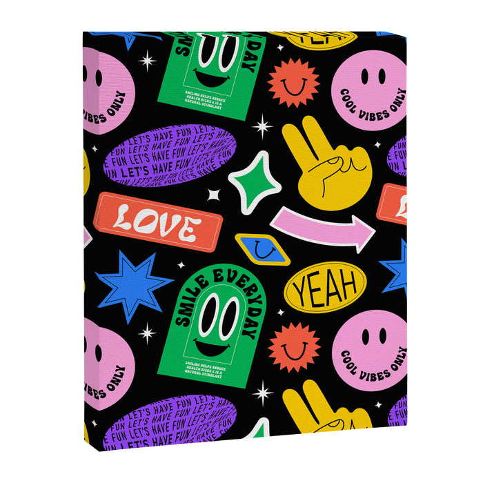 Retro cartoon sticker label pattern Canvas Print Gallery Image 1