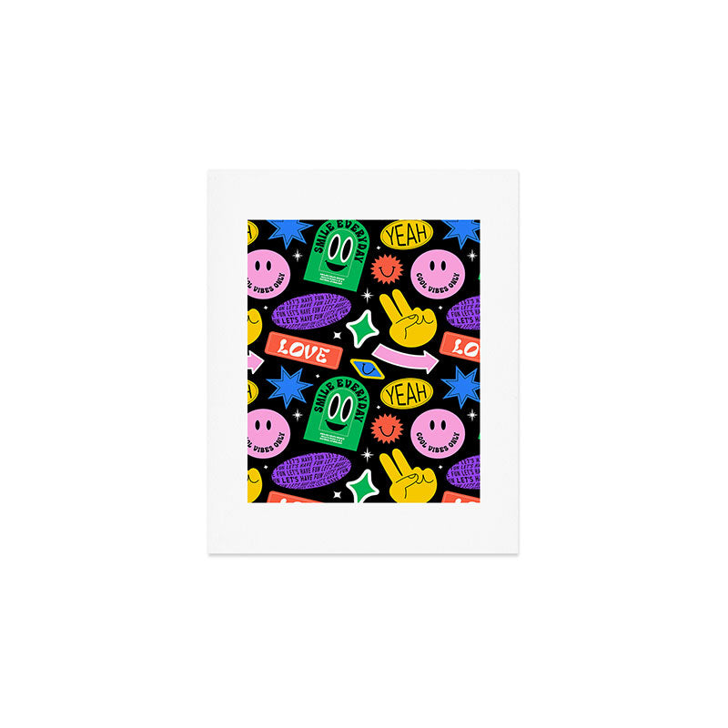 Retro cartoon sticker label pattern Art Print Gallery Image 1