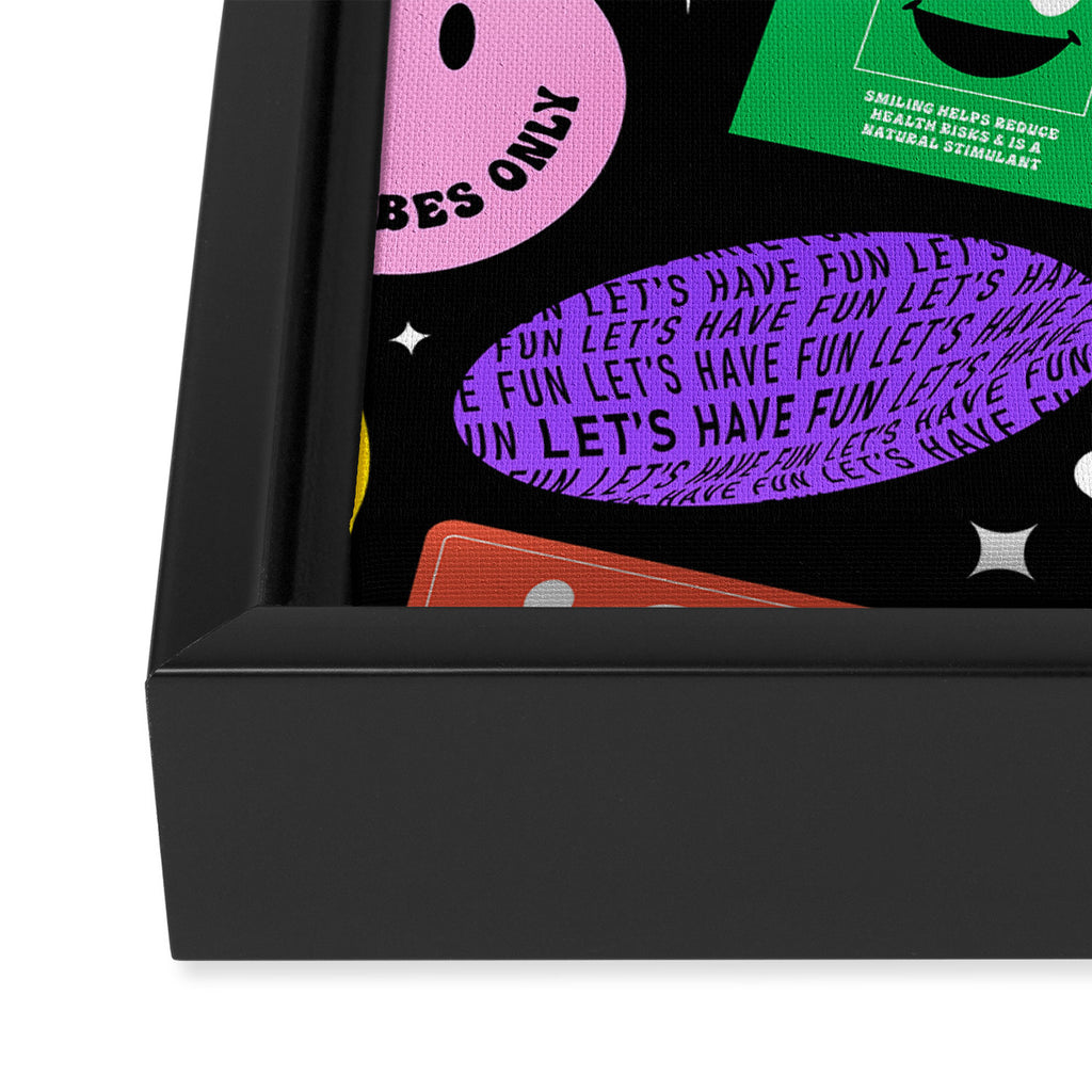 Retro cartoon sticker label pattern Framed Canvas Print Gallery Image 3
