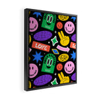 Retro cartoon sticker label pattern Framed Canvas Print Gallery Image 2