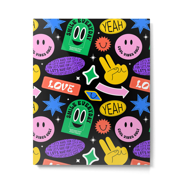 Retro cartoon sticker label pattern Metal Print Gallery Image 1