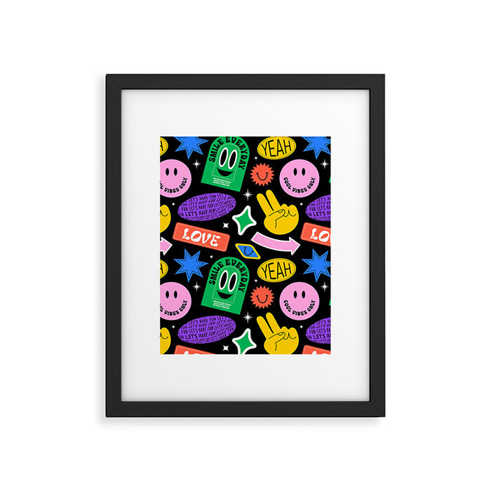 Retro cartoon sticker label pattern Framed Art Print Gallery Image 1