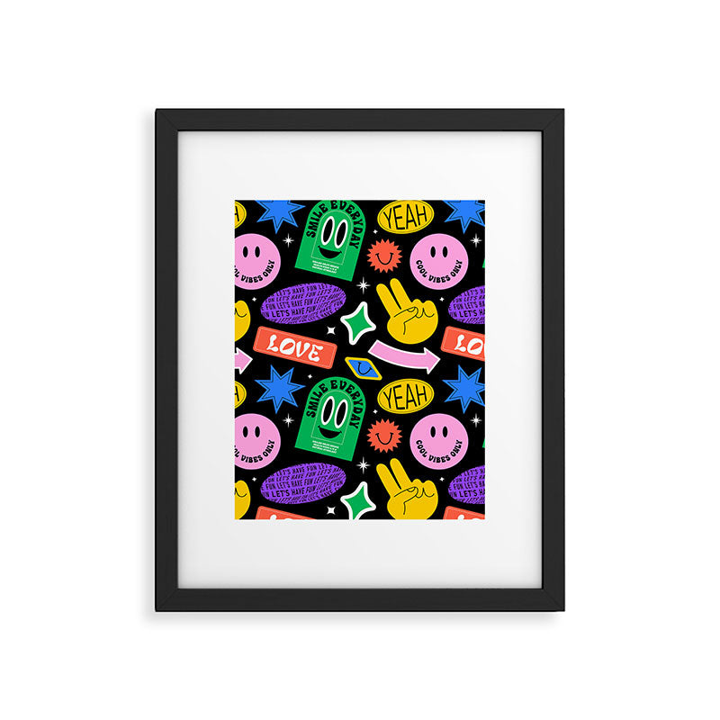 Retro cartoon sticker label pattern Framed Art Print Gallery Image 6