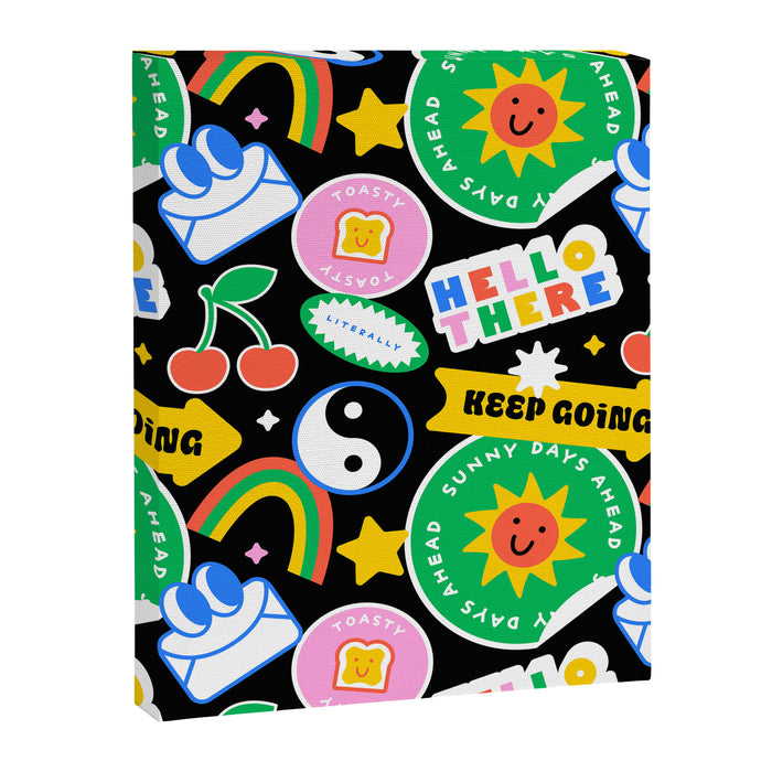 Retro cartoon sticker label pattern Canvas Print Gallery Image 1