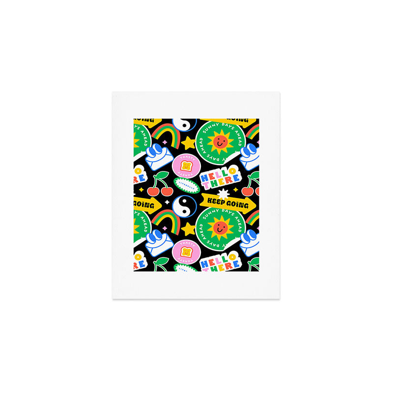 Retro cartoon sticker label pattern Art Print Gallery Image 1