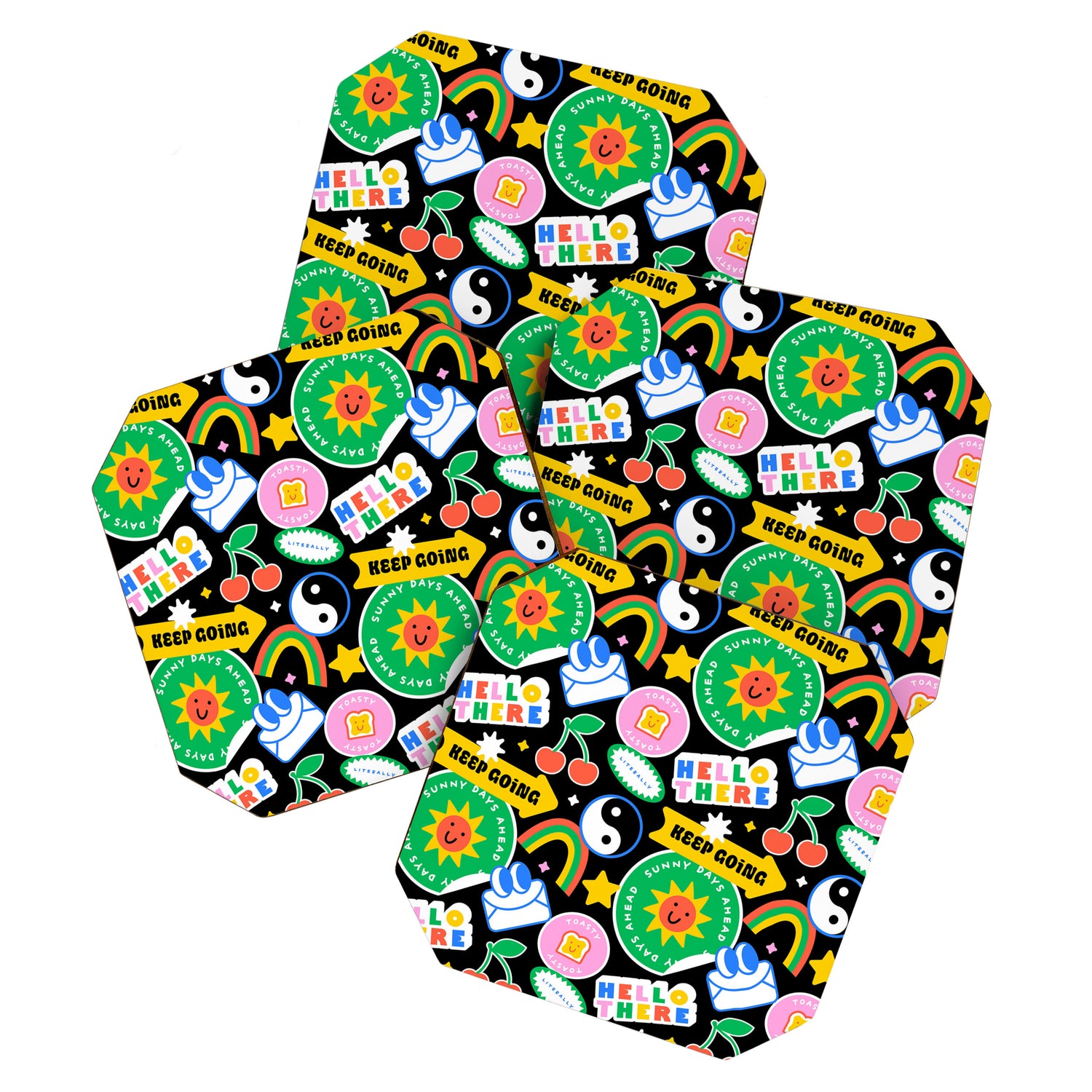 Retro cartoon sticker label pattern Coaster Gallery Image 1